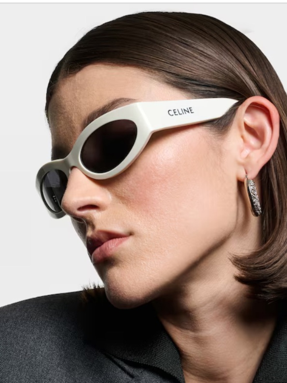 Celine White Oval Sunglasses with Black Lenses
